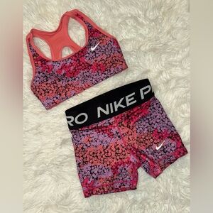 Girl’s Nike Floral Print Sports Bra and Shorts